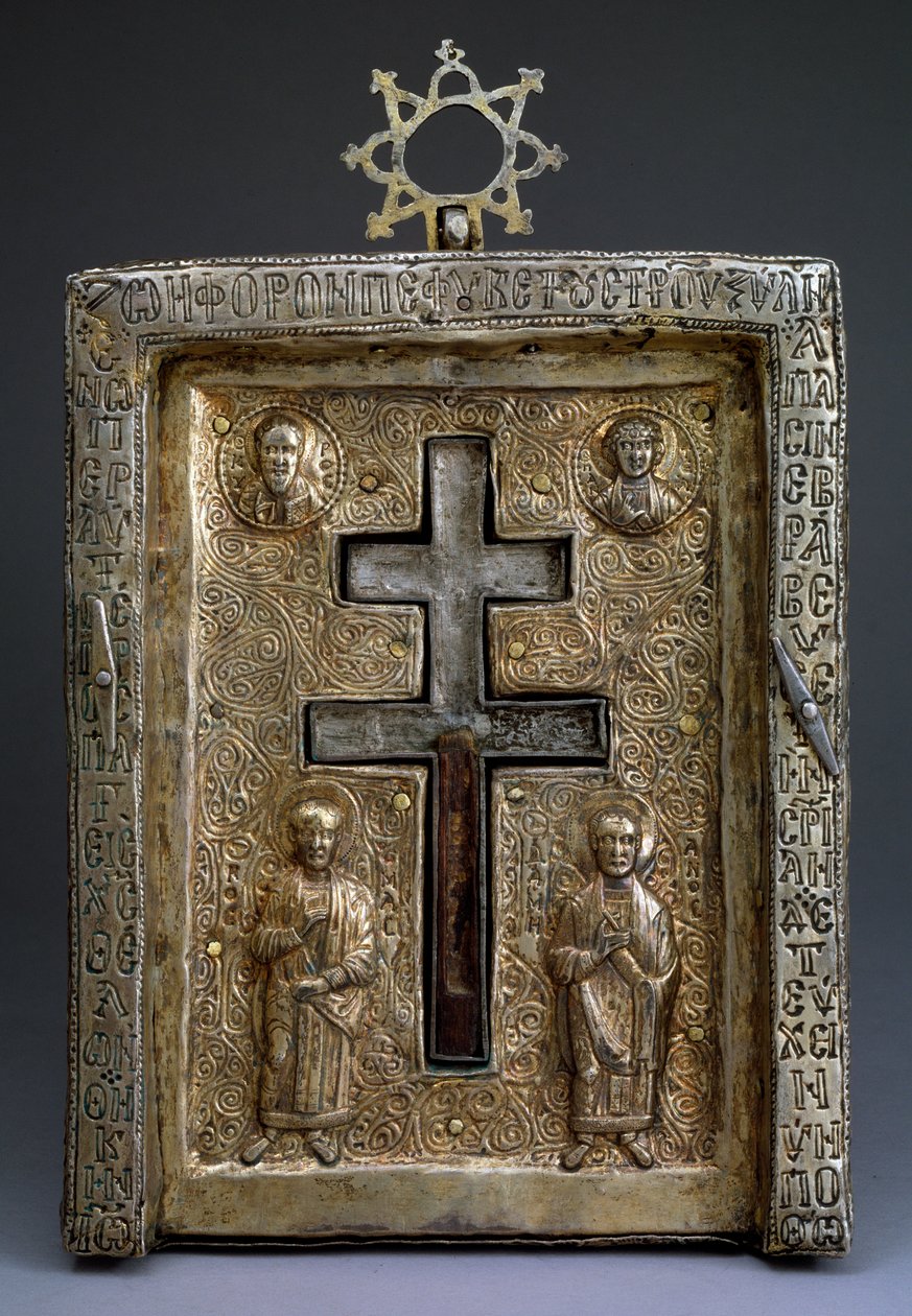 Relicário de prata staurothek Cross, bizantino, século XII de Byzantine Byzantine