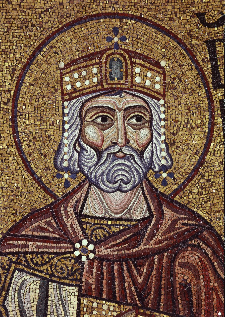 Rei David Detalhe dos mosaicos interiores na Basílica de São Marcos, século XII de Byzantine Byzantine