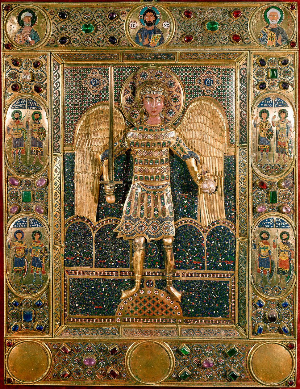 Arte Bizantina: Encadernação do Missal Decoree da Representação do Arcanjo São Miguel - Folhas de Ouro e Emaux de Byzantine School
