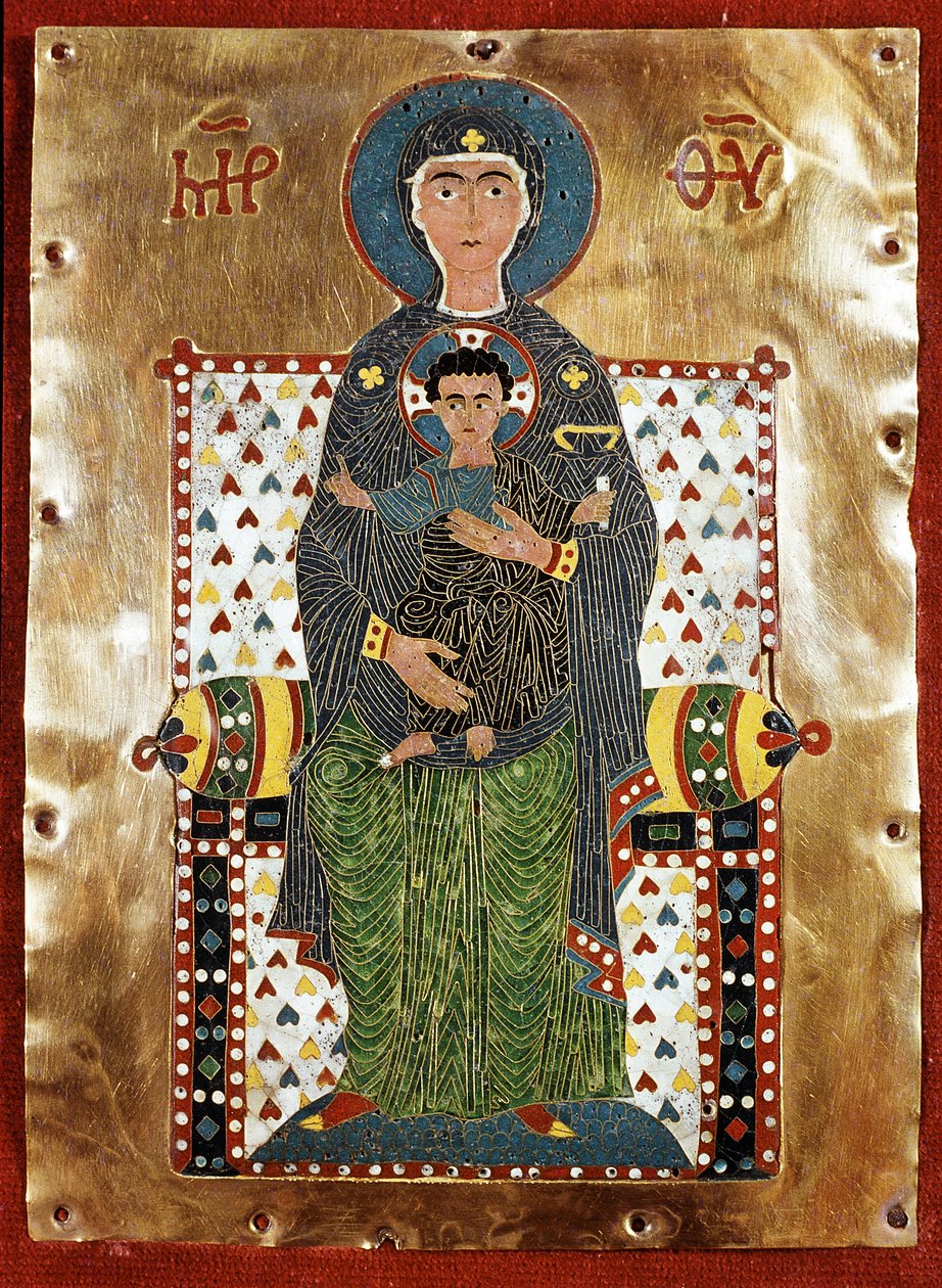 Arte Bizantina: "Virgem com o Menino" (Virgem com o Menino) Emaux du 12th century (Esmalte de Byzantine School