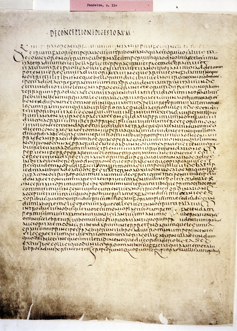 CORPUS JURIS CIVILIS: Uma página do Codex Iustinianus, Digestum, século VI (manuscrito) de Byzantine School