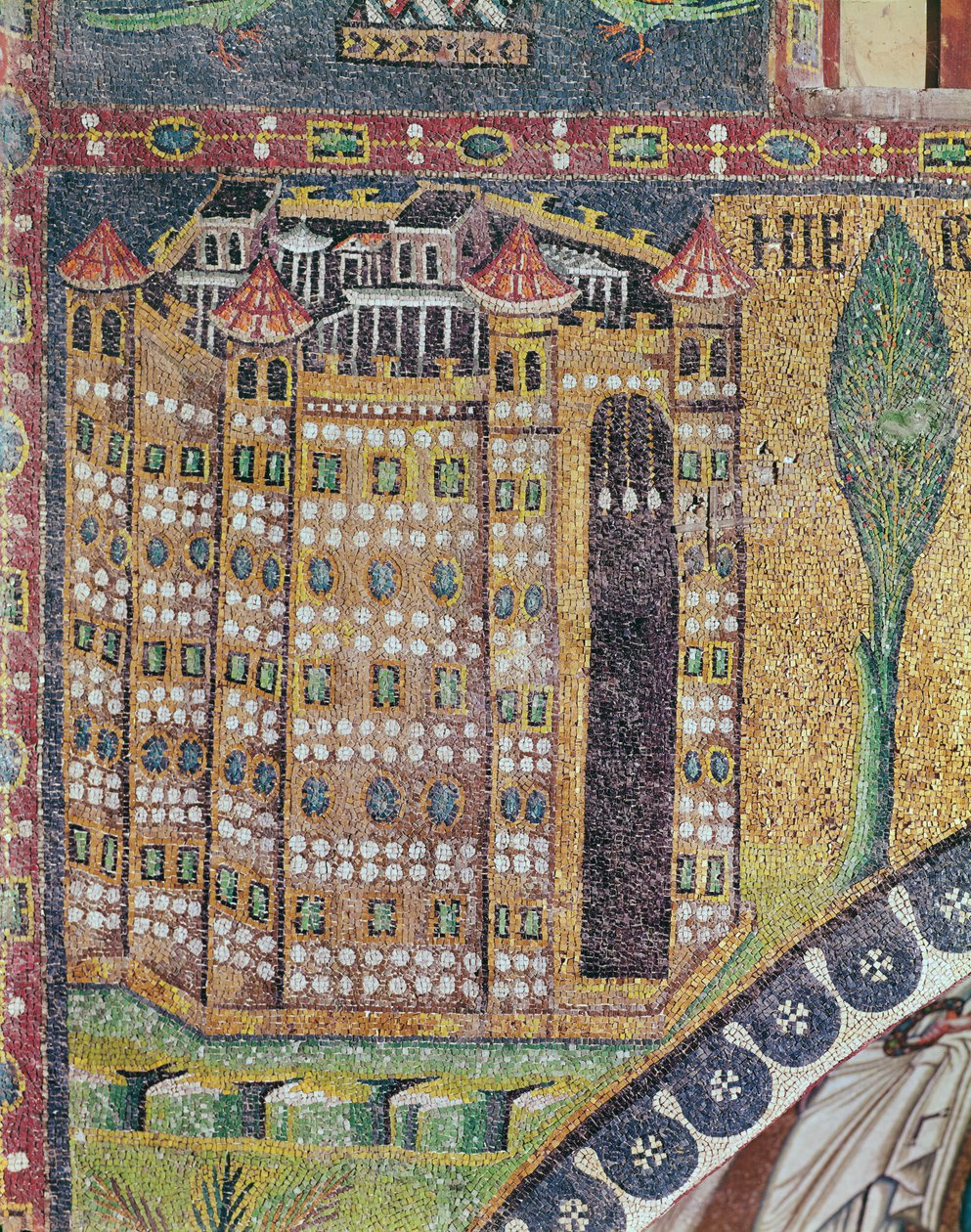 Detalhe de Jerusalém (mosaico) de Byzantine School
