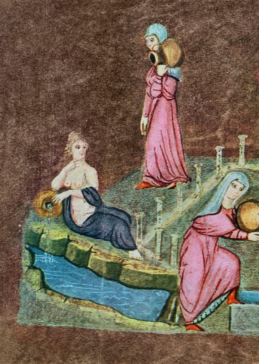 Gr 31 f.7r Rebecca e Eliezer no poço, do Gênesis de Viena (velino ( de Byzantine School