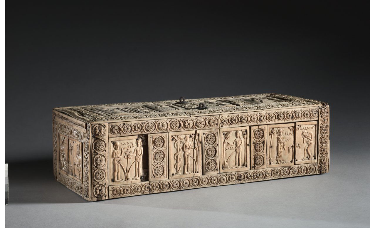 Caixa de marfim com cenas de Adão e Eva, 1000-1100s de Byzantine School