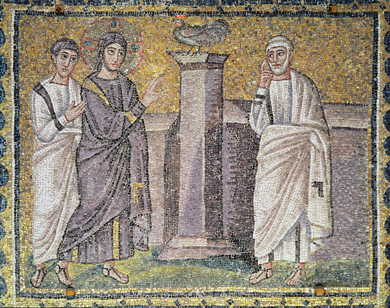 Jesus prediz a negação de Pedro, cenas da vida de Cristo (mosaico) de Byzantine School