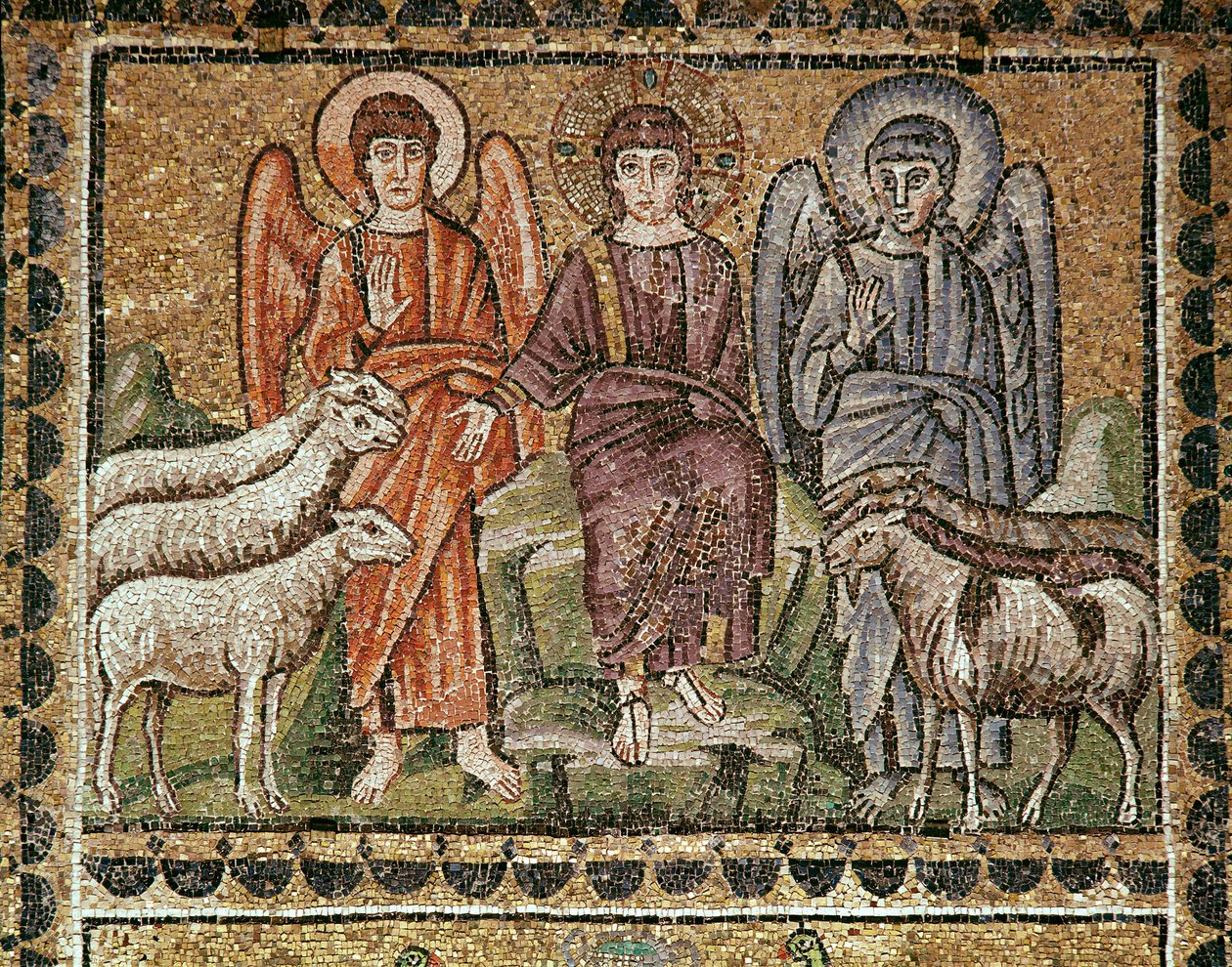 Jesus separa as ovelhas dos cabritos (Detalhe dos mosaicos, século VI) de Byzantine School
