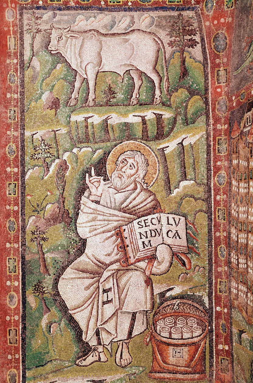 Lucas, o evangelista (detalhe em mosaico, século VI) de Byzantine School