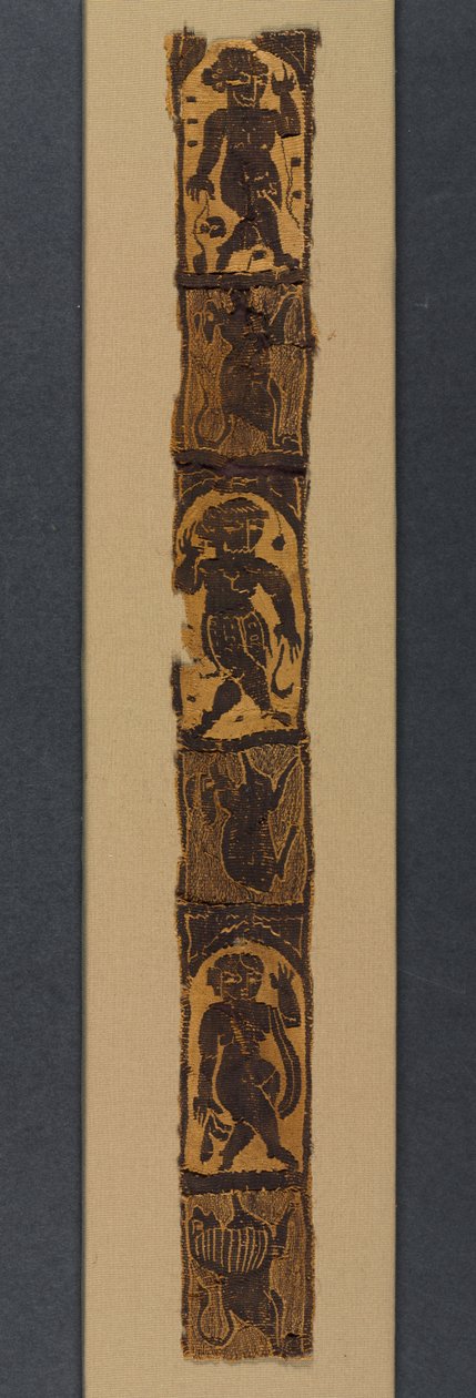 Bandas de ombro ornamentais de uma túnica, 500s (trama de tapeçaria com envoltório de trama suplementar; linho e lã tingida) de Byzantine School