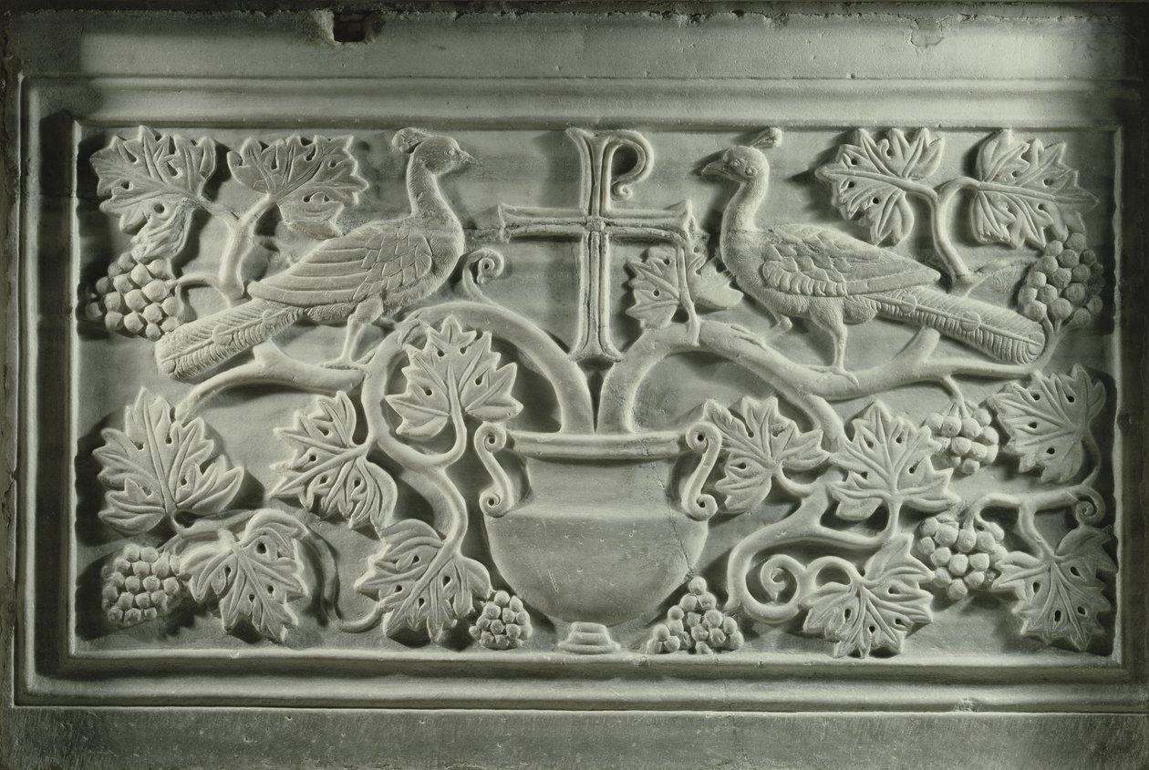 Pavões e videiras (mármore) de Byzantine School