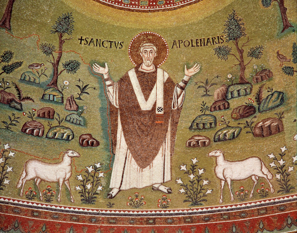 Retrato de Apolinário de Ravena, primeiro bispo de Ravena e de Classe (pormenor de mosaico, século VI) de Byzantine School