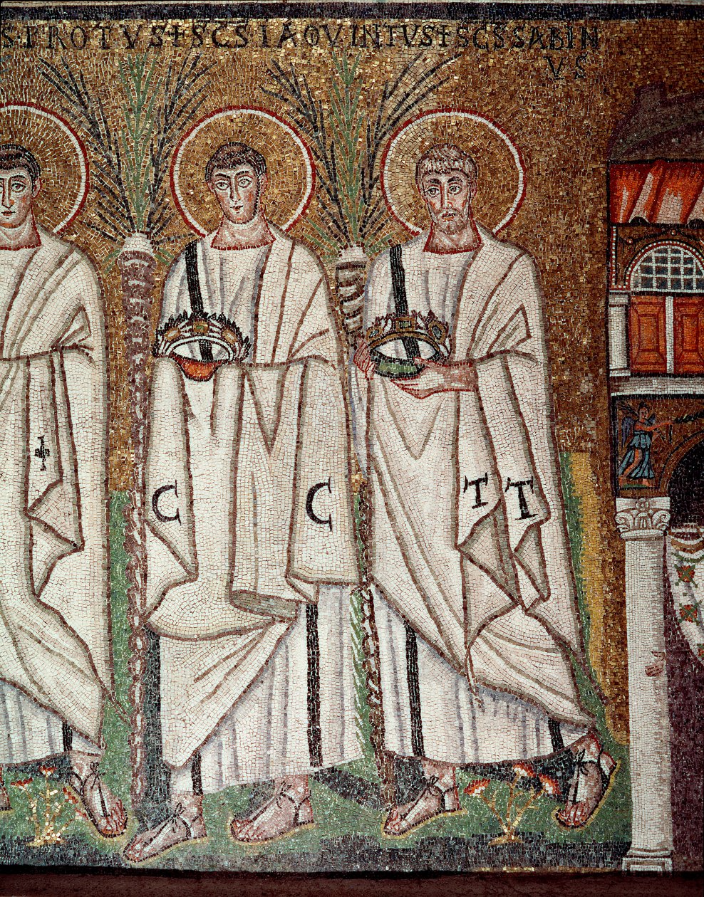 Procissão de mártires (Detalhe dos mosaicos, século VI) de Byzantine School