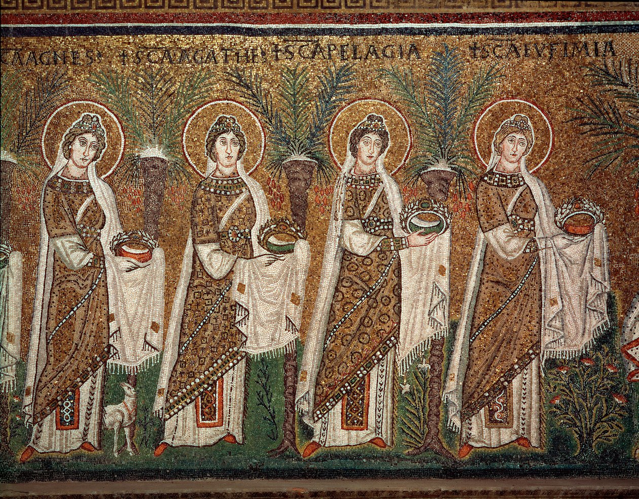 Procissão das virgens (Pormenor de mosaicos, século VI) de Byzantine School