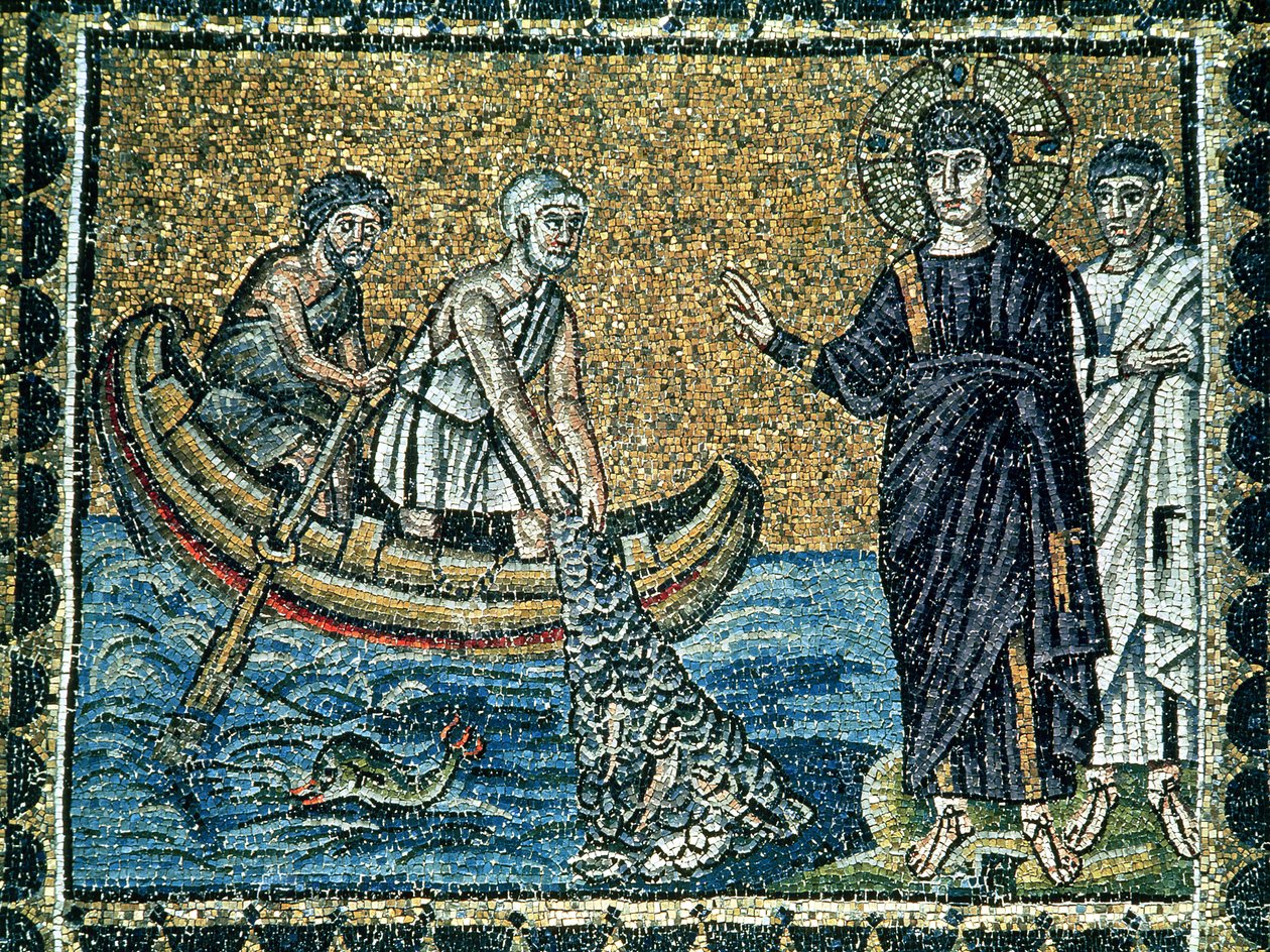 Santo André e São Pedro Respondendo ao chamado de Jesus, da nave principal (mosaico) de Byzantine School
