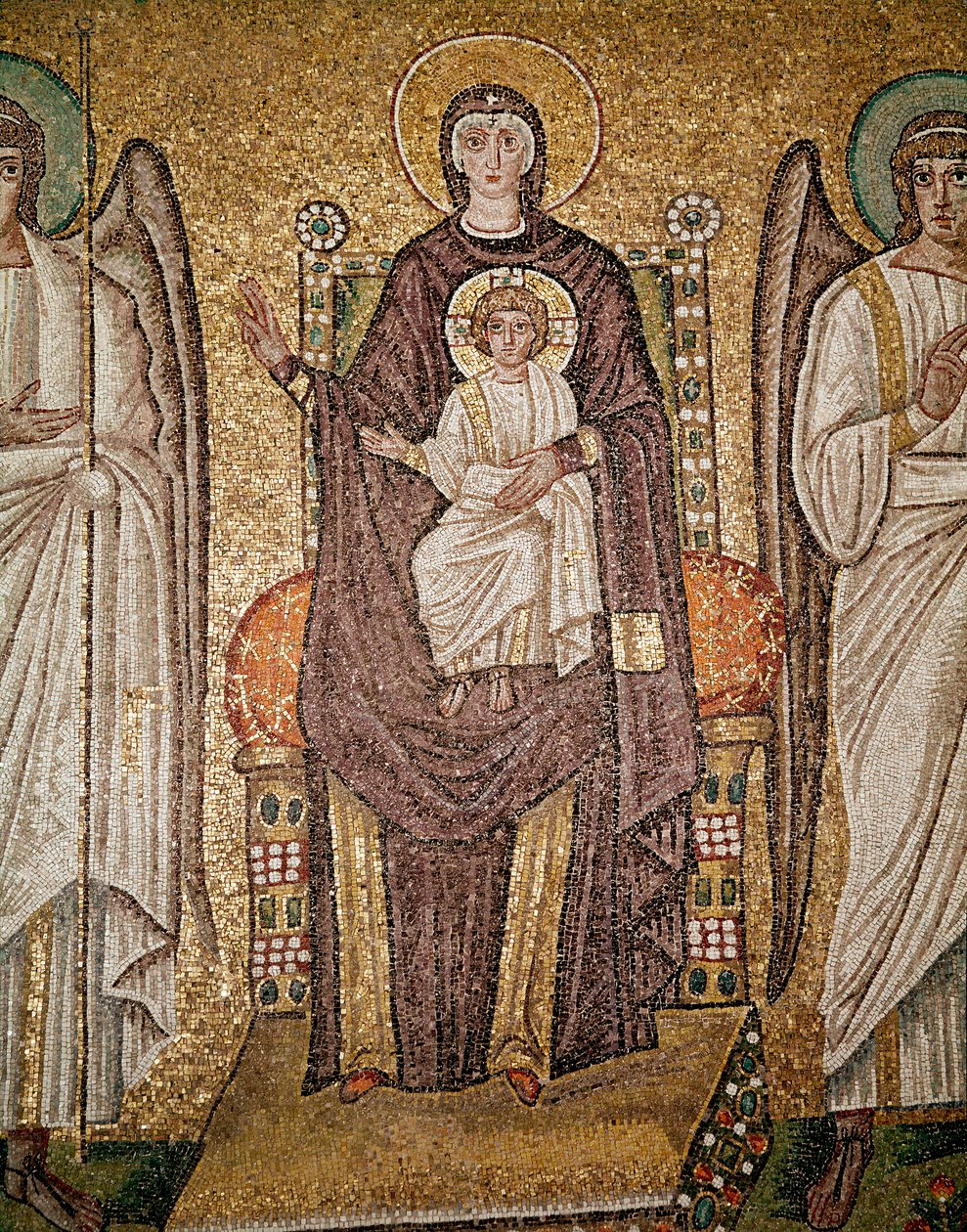 A virgem bizantina (Detalhe dos mosaicos, século VI) de Byzantine School
