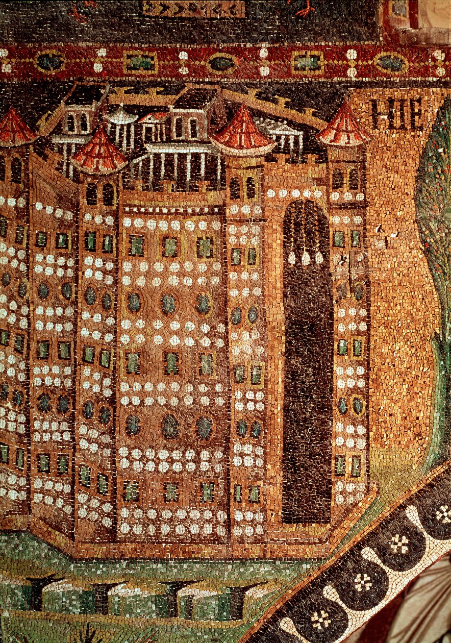 Vista de Jerusalém (pormenor de mosaico, século VI) de Byzantine School