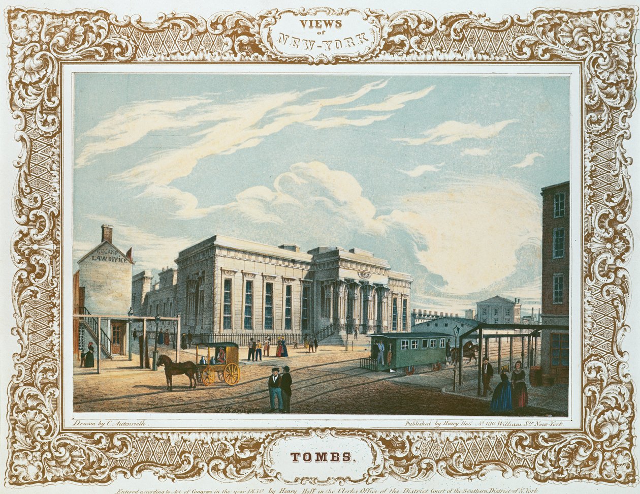 The Tombs, Nova York, de "Views of New York", publicado por Henry Hoff, 1850 de C. Autenrieth