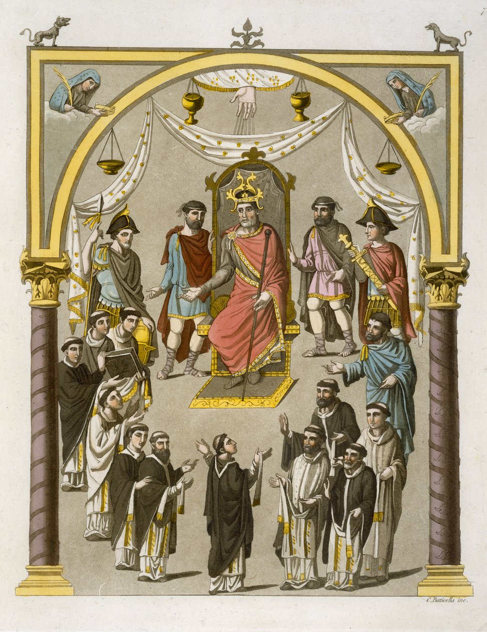 Charles II (823-77) o careca, depois de um manuscrito na Biblioteca Colberg, placa 7 de Le Costume Ancien et Moderne, por Jules Ferrario, publicado c.1820s-30s de C. Botticella