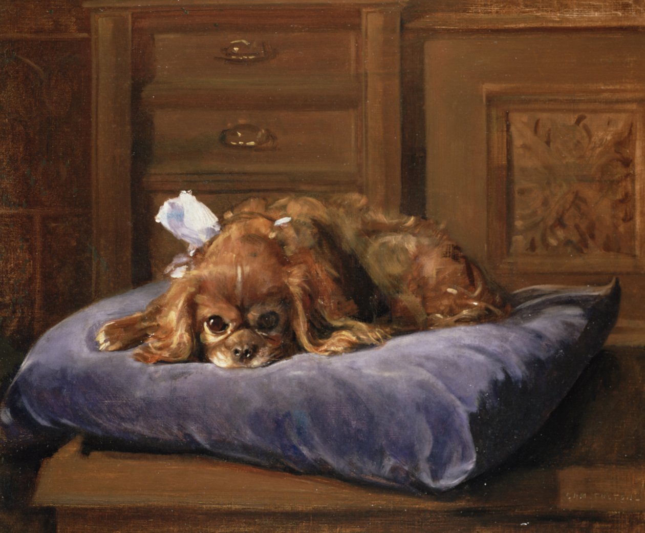 King Charles Spaniel (óleo) de C. Fulton