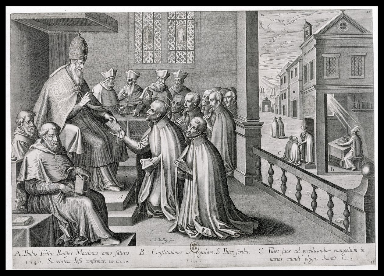Papa Paulo III (1468-1549) Recebendo a Regra da Companhia de Jesus, 1540 de C. Malloy