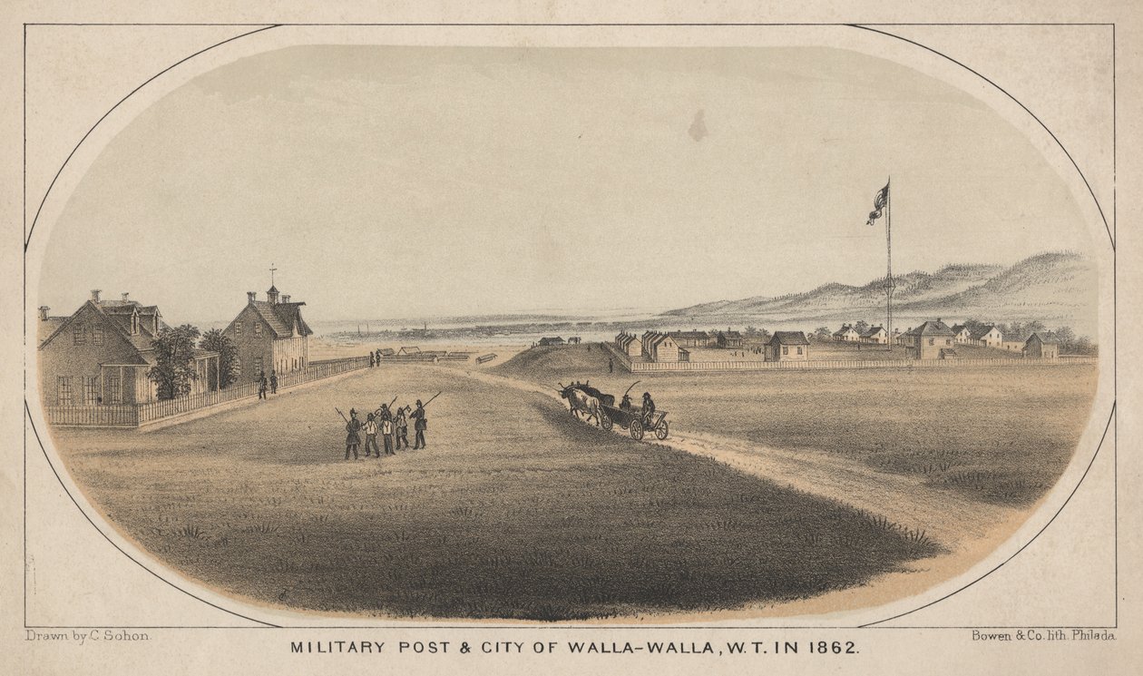 Posto Militar e Cidade de Walla-Walla, WT em 1862, 1863 de C. Sohon