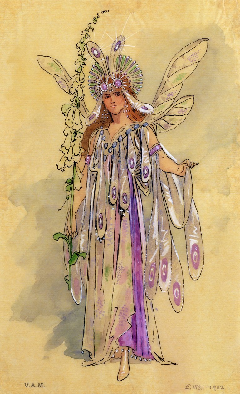 Titânia, rainha das fadas. Figurino para Sonho de Uma Noite de Verão produzido por Robert Courtneidge no Princes Theatre, Manchester de C. Wilhelm