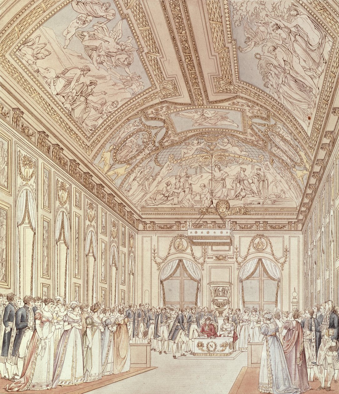 A Cerimônia Civil do Casamento de Napoleão Bonaparte (1769-1821) e Marie-Louise (1791-1847) no Grande Salão do Castelo de Saint-Cloud, 1 de abril de 1810 de C. and Fontaine, P. Percier