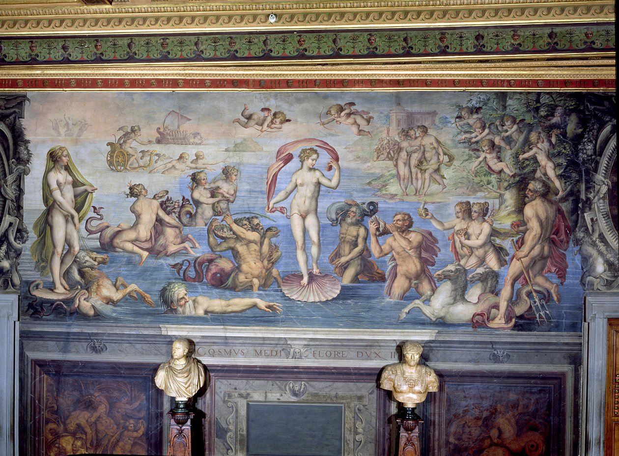 O Nascimento de Vênus, 1555 (detalhe de 82448) de C. and Vasari, G. Gherardi