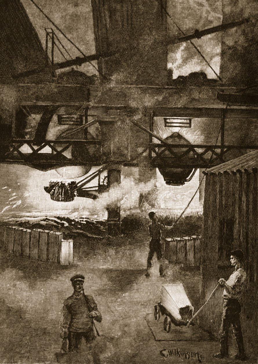 O Processo Bessemer, ilustração de &39;História Ilustrada de Cassell da Inglaterra&39; (foto sépia) de C.A. Wilkinson