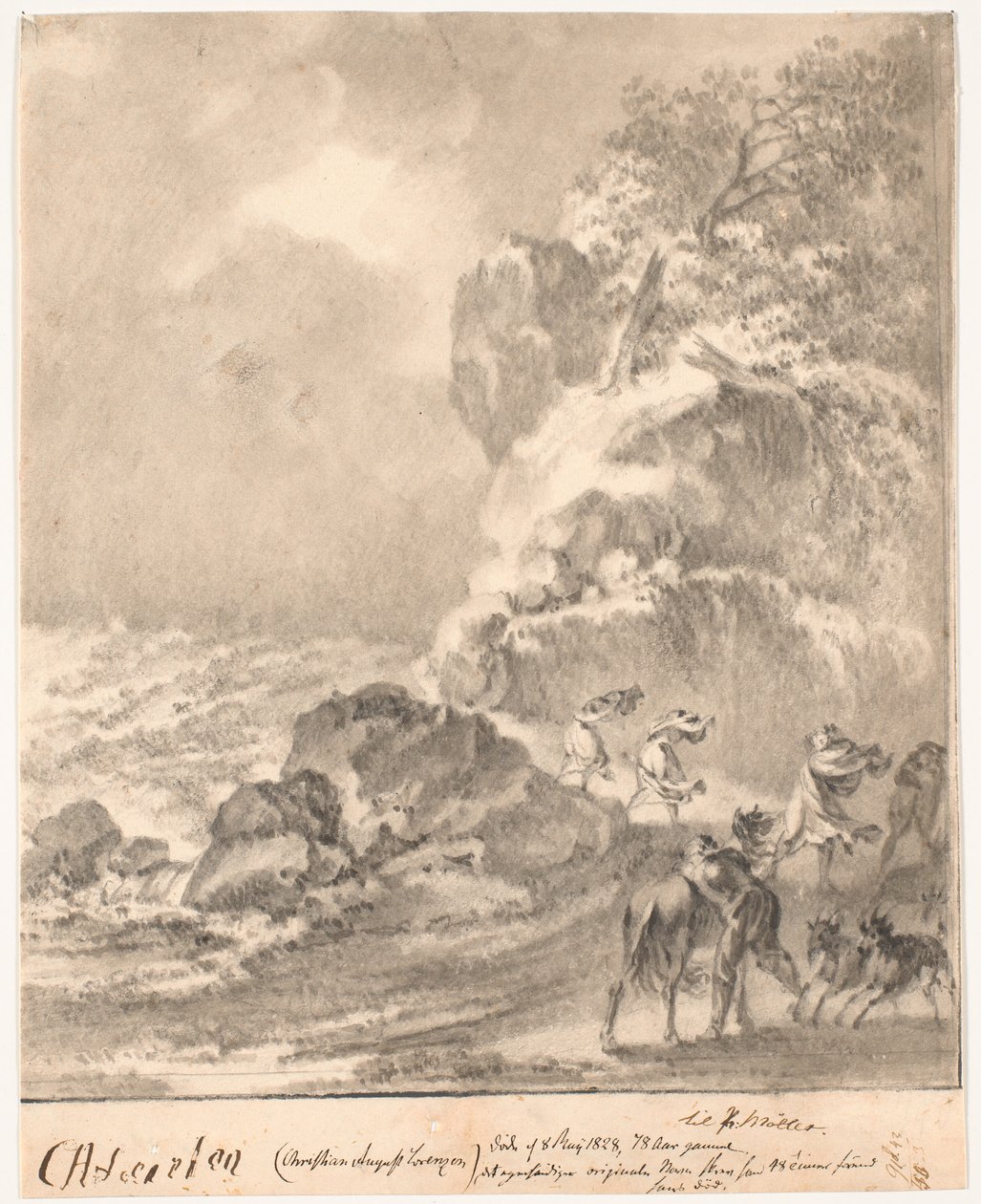 Costa rochosa com figuras em uma tempestade de C.A. Lorentzen