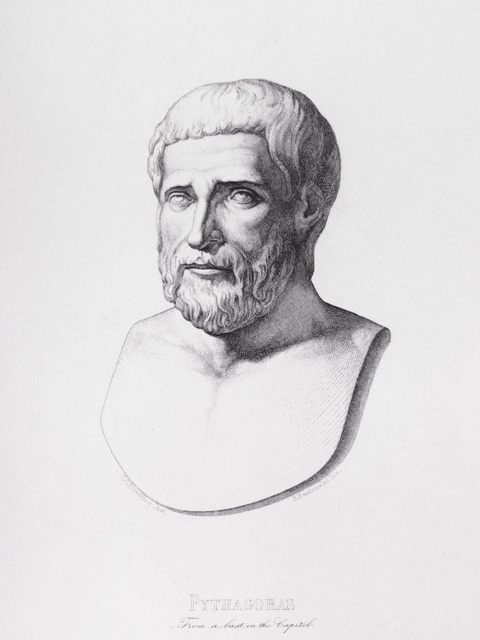 Retrato de Pitágoras (c.580-500 aC) gravado por B.Barloccini, 1849 de C.C Perkins