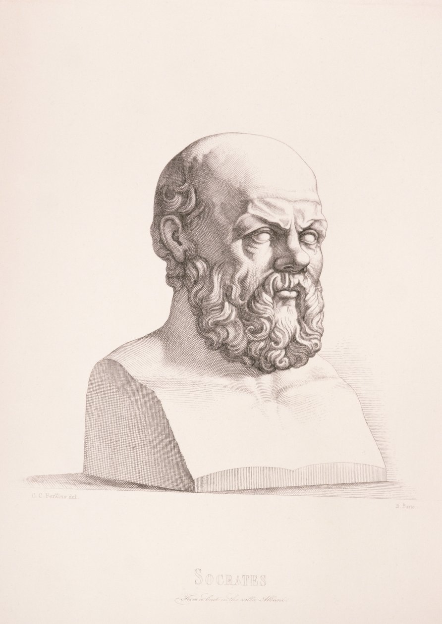 Retrato de Sócrates (c.470-399 aC) gravado por B.Barloccini, 1849 de C.C Perkins