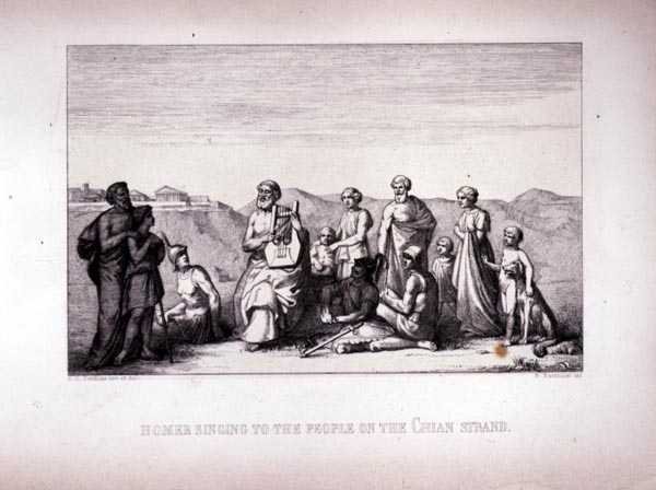 Homer cantando para o povo na costa de Chian, gravada por B.Barloccini, 1849 de C.C Perkins