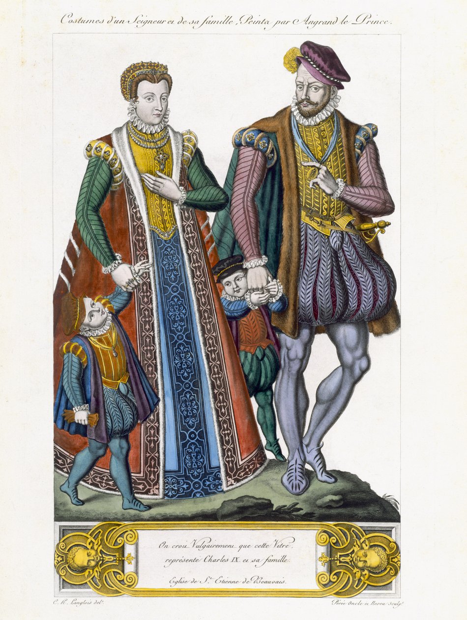 Trajes de um Seigneur e sua família, gravada por Amedee Peree de C.H. Langlois