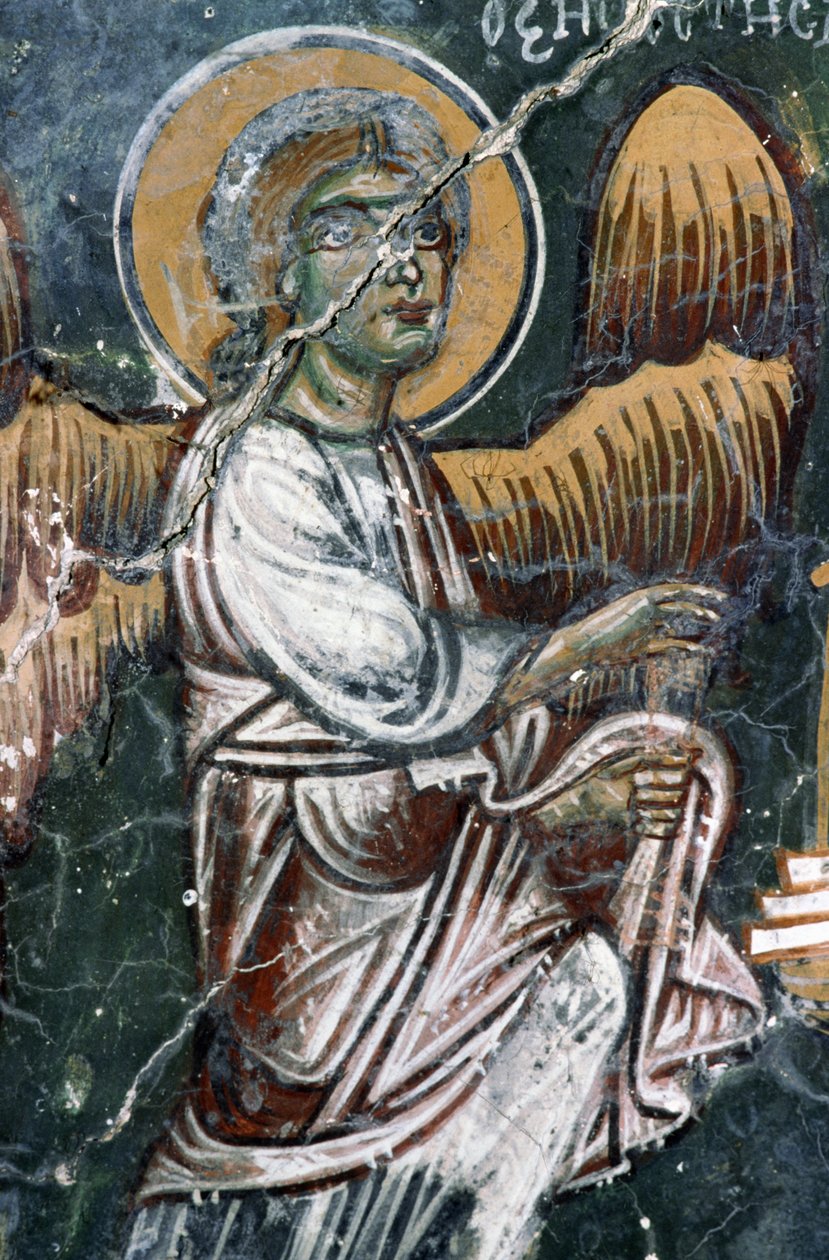 Anjo, detalhe da abóbada pintada da igreja de Agios Georgios, Mourne, Creta, Grécia (foto) de J.B. and Brown J. Rowbotham