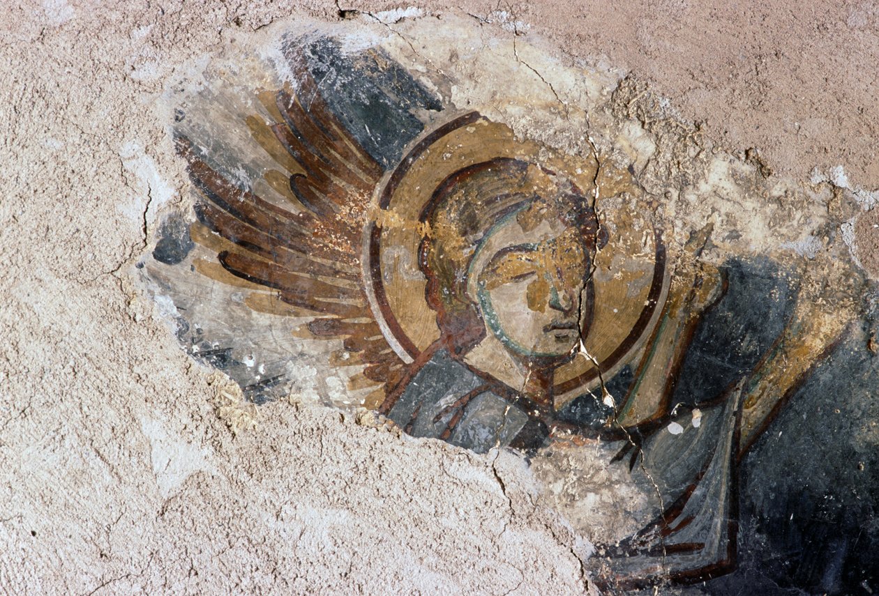 Anjo, afresco na igreja bizantina de Agios Georgios, Apodoulou, Creta, Grécia (foto) de J.B. and Brown J. Rowbotham