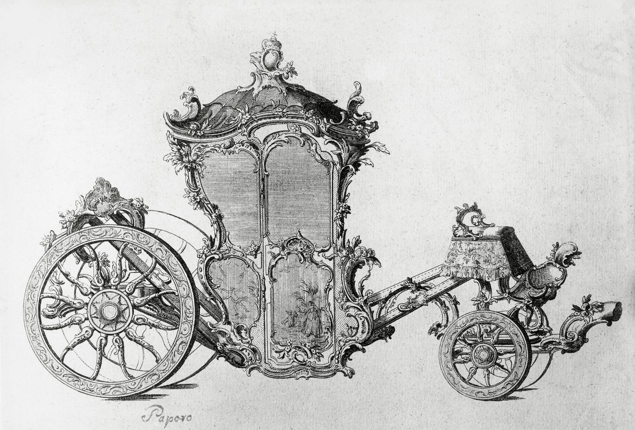 Design para carro rococó, gravura de J.B. and Brown J. Rowbotham