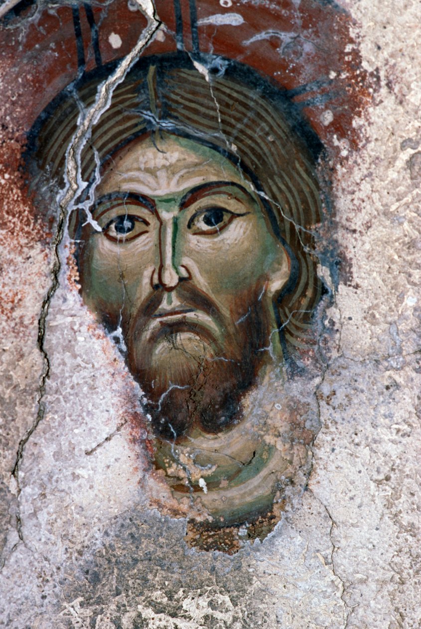Rosto de Cristo, detalhe do fresco na Igreja de Agios Georgios, Mourne, Creta, Grécia (foto) de J.B. and Brown J. Rowbotham