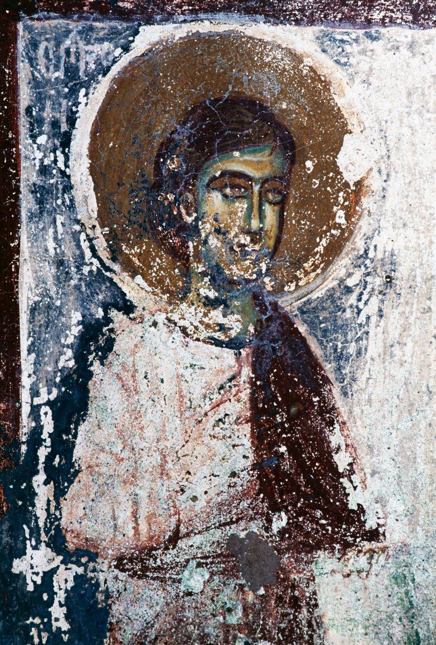 Figura de santo, afresco na igreja de Taxiarhon, Old Pyli, ilha de Kos, Grécia (foto) de J.B. and Brown J. Rowbotham