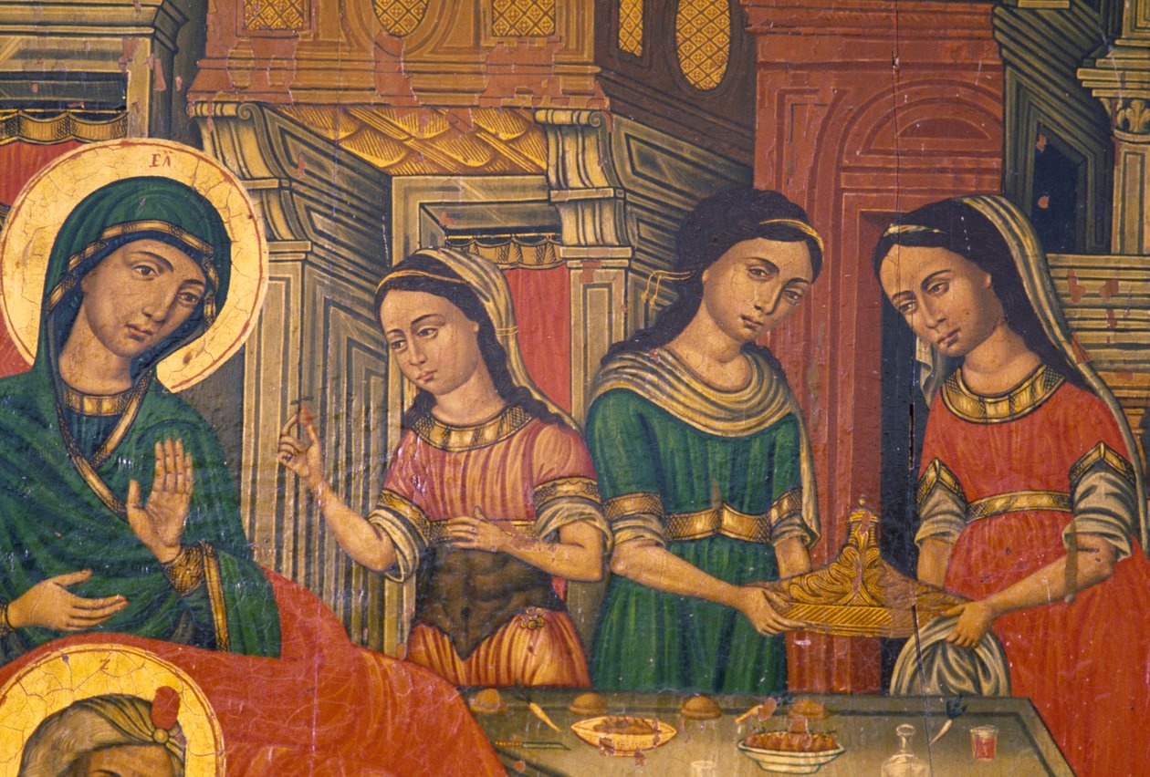 Madonna e mulheres carregando comida, Arkadi, Creta, Grécia (foto) de J.B. and Brown J. Rowbotham
