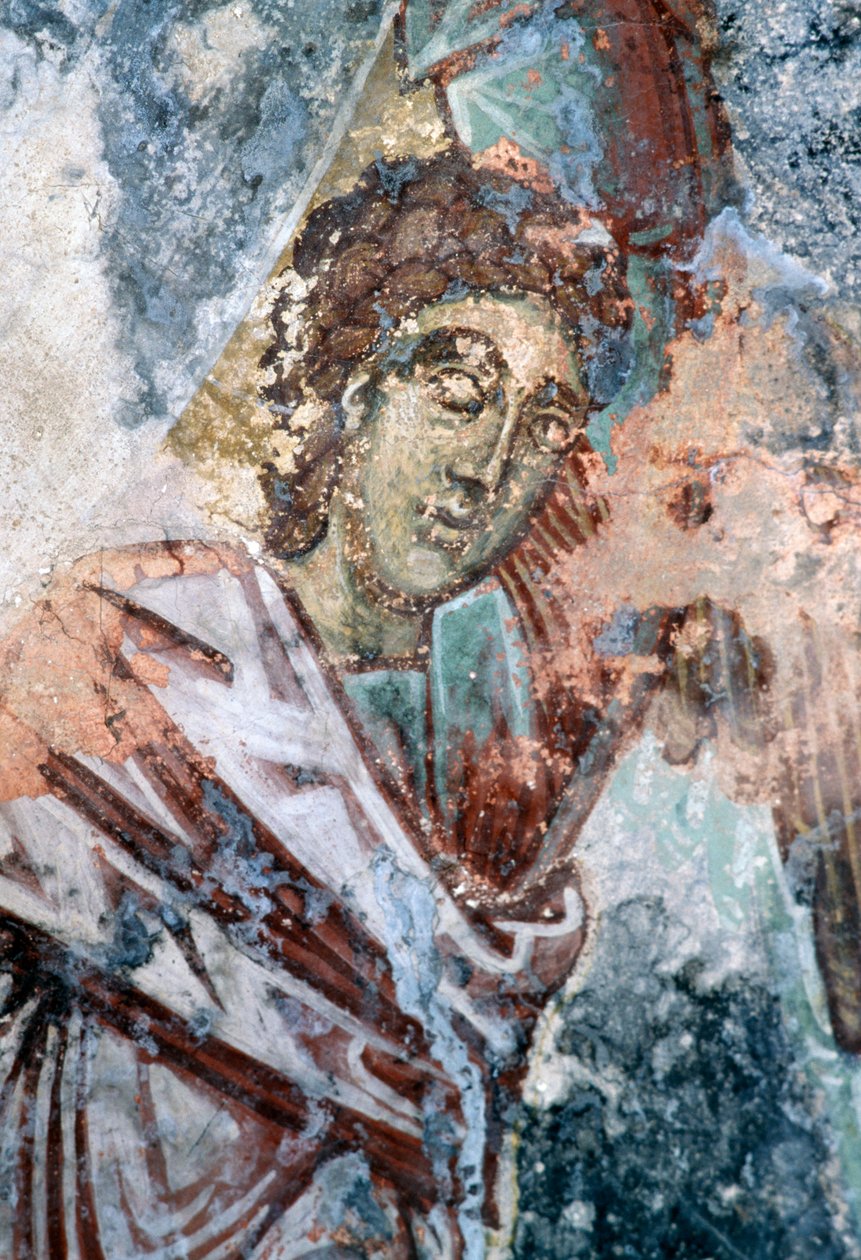 Figura masculina, afresco danificado no teto da igreja de Agios Vasileios, Vavouledo, Creta, Grécia (foto) de J.B. and Brown J. Rowbotham