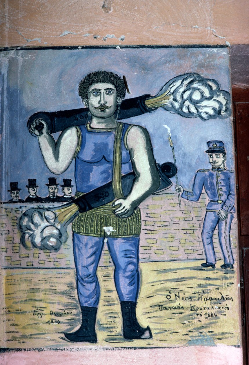 Panais Koutalianos (1847-1916), homem forte com armas, pintura inspirada na cultura popular grega, de Theophilos Hatzimihail (1870-1934), Grécia (foto) de J.B. and Brown J. Rowbotham