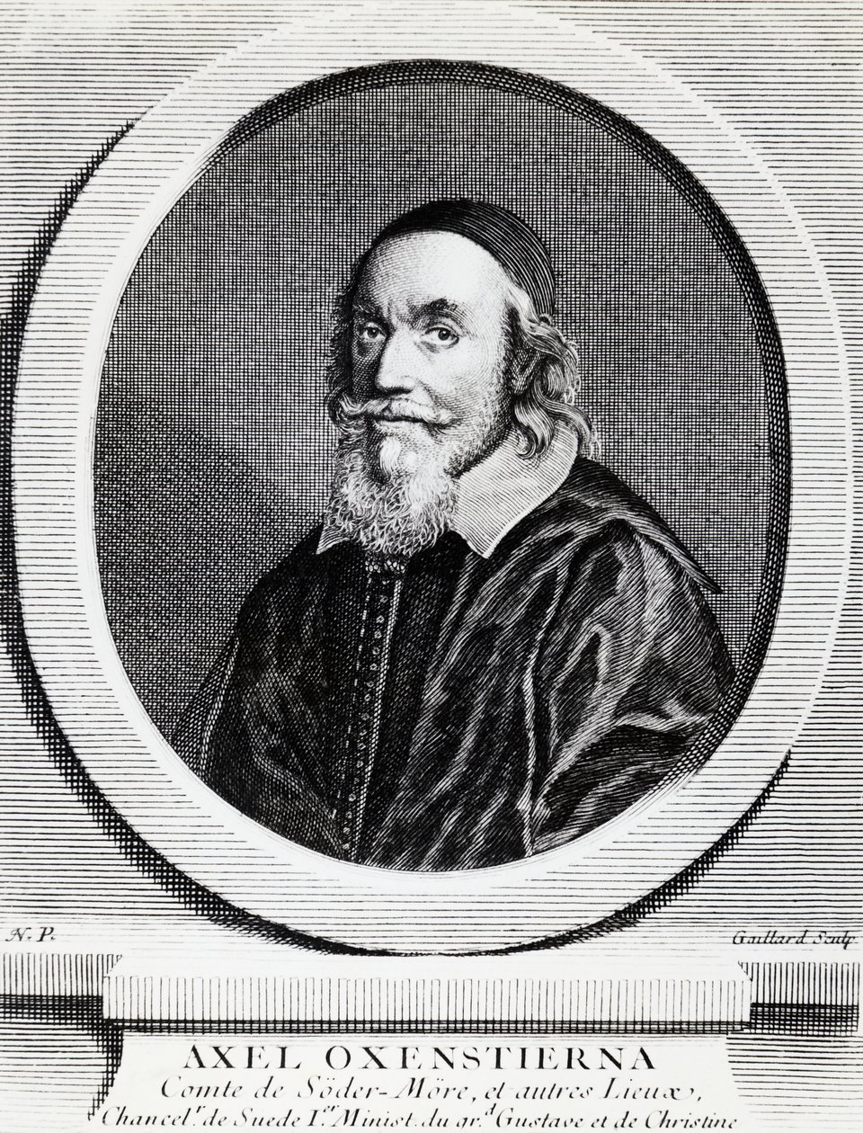 Retrato de Axel Oxenstierna Gustafsson (1583-1654), Chanceler do Reino da Suécia, gravura de J.B. and Brown J. Rowbotham