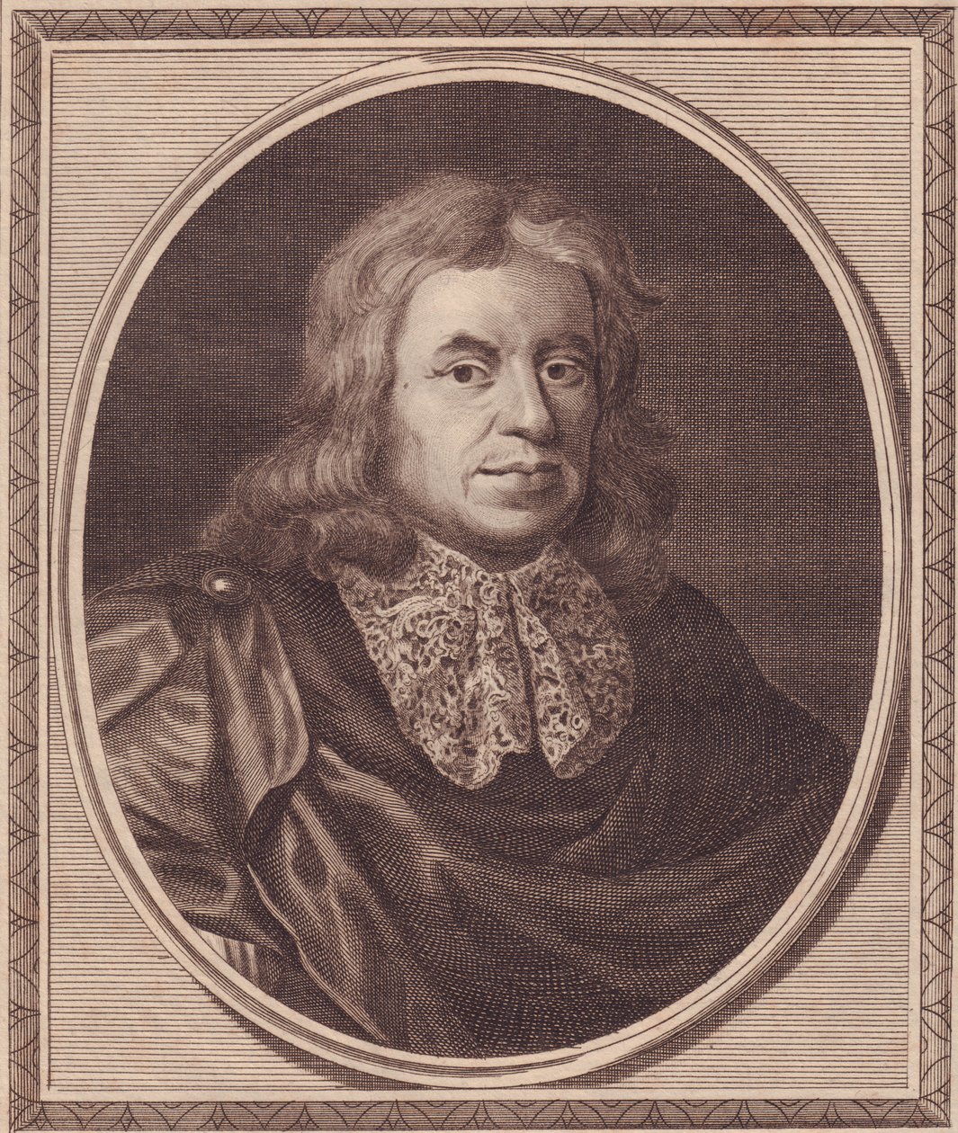 Retrato do médico inglês Thomas Sydenham (1624-1689), gravura em cobre de John Goldar (1729-1795) de pintura de P Lely de J.B. and Brown J. Rowbotham