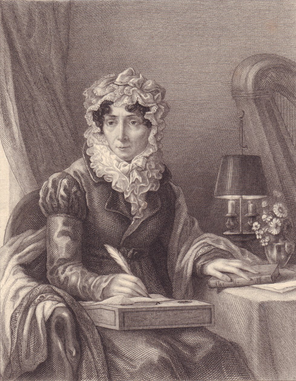 Retrato da escritora francesa Stephanie-Felicite Ducrest de Saint Aubin, Madame de Genlis (1746-1830), gravura de J.B. and Brown J. Rowbotham