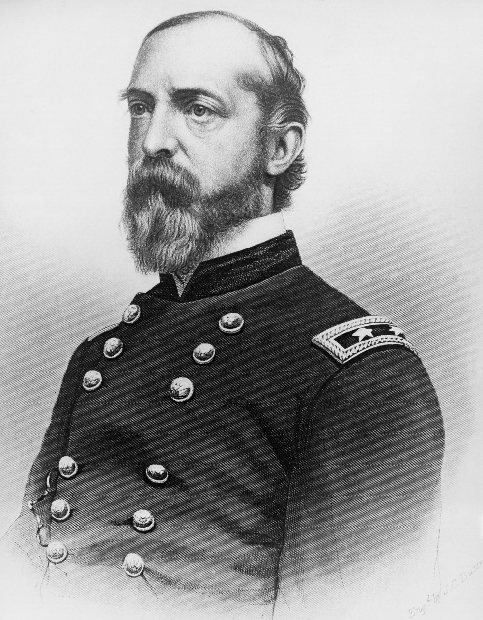 Retrato de George Gordon Meade (1815-1872), general do Exército dos Estados Unidos e engenheiro civil que desempenhou papel crítico na Guerra Civil Americana ao derrotar o Exército Confederado em Gettysburg, gravura após fotografia de J.B. and Brown J. Rowbotham