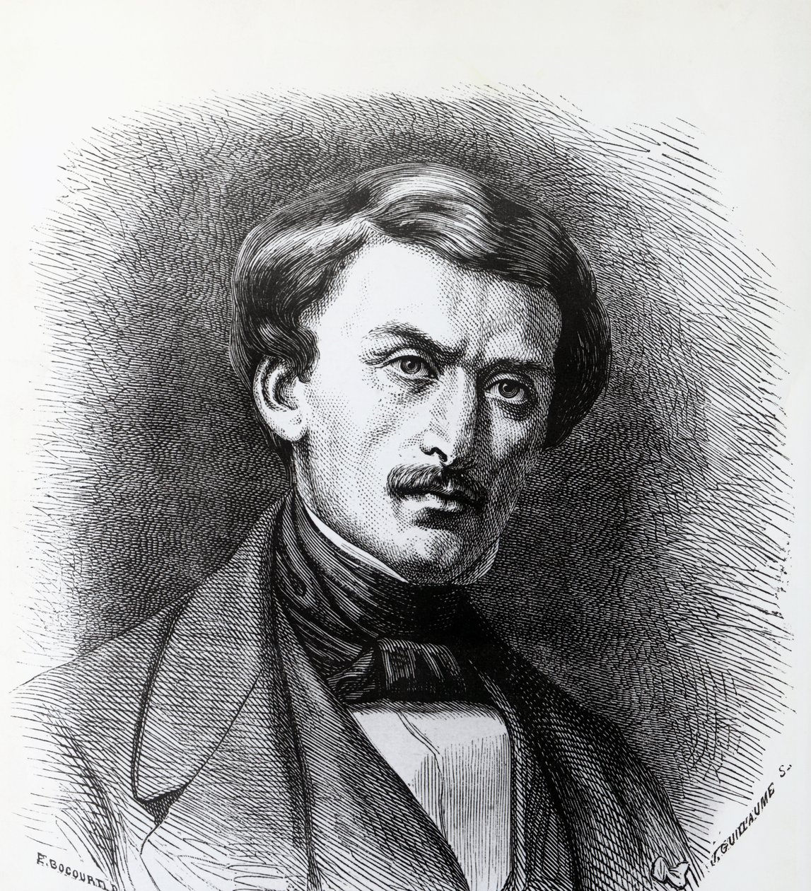 Retrato de Paul-Emile Botta (1802-1870), arqueólogo francês nascido na Itália, gravando a França de J.B. and Brown J. Rowbotham