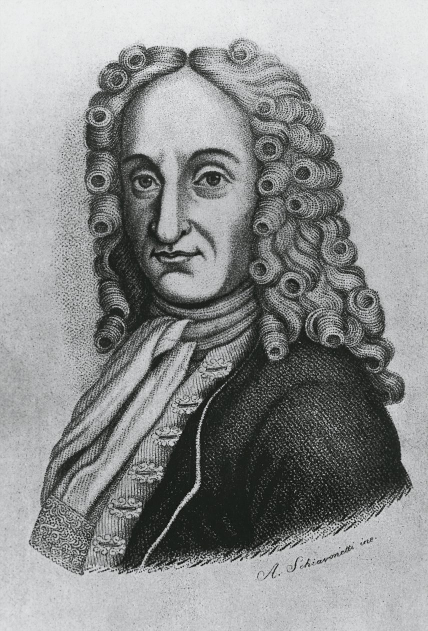 Retrato de Pietro Antonio Michelotti (1673-1740), médico italiano e iatromatemático, gravura de Schiavonetti de J.B. and Brown J. Rowbotham