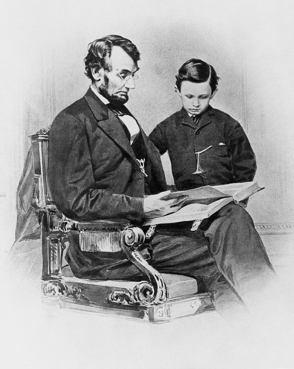 Presidente dos Estados Unidos da América Abraham Lincoln (1809-1865) com seu filho Thomas 