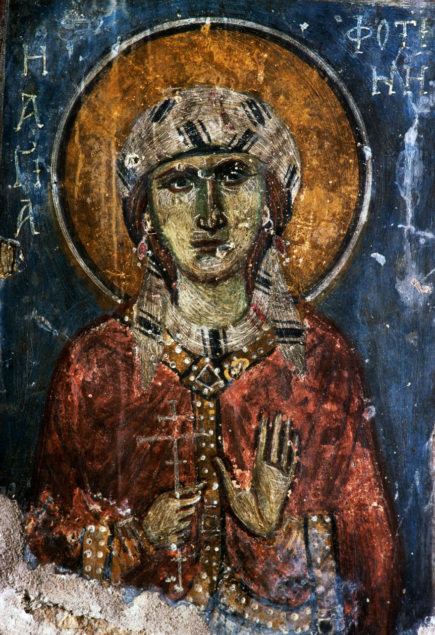Santo, afresco na igreja bizantina de Agios Georgios Sfakiotis, Diavaide, Creta, Grécia (foto) de J.B. and Brown J. Rowbotham