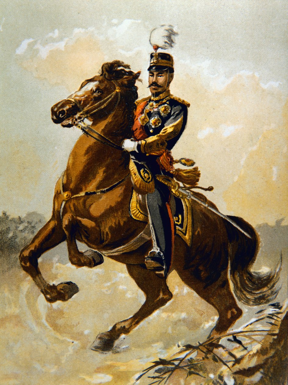 O Imperador do Japão em 1904 (cor litho) de J.B. and Brown J. Rowbotham